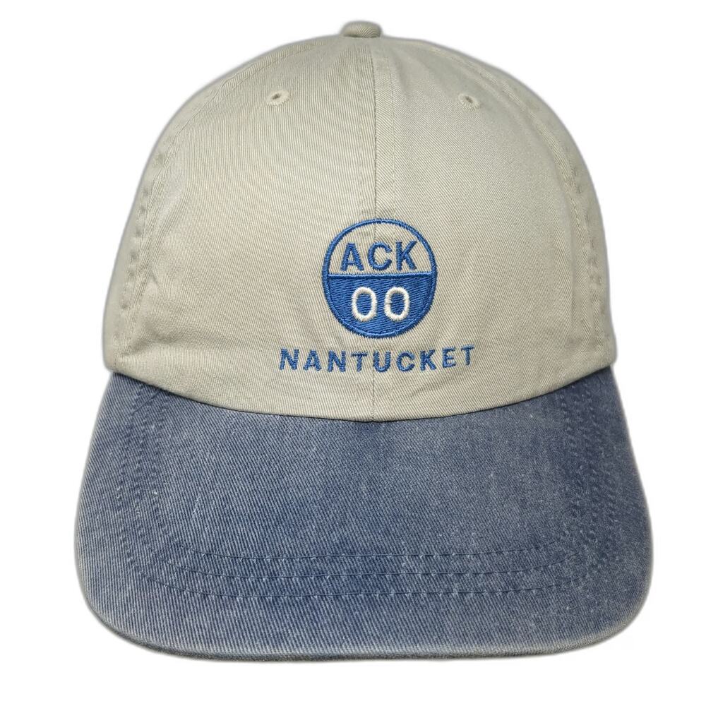 Fahrenheit Baseball Cap Beige Blue One Size Nantucket ACK 00 Leather Strap Hat